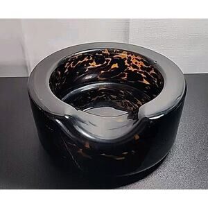 Murano Blown Glass Pocket Tortoise Shell Ashtray Amber w/ Brown,MCM, Heavy, Vtg